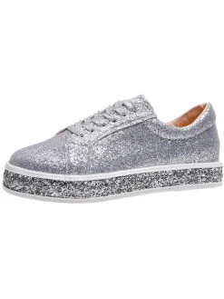 Glitter Sparkly Lace Up Flat Sneaker
