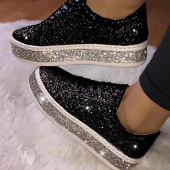 Glitter Sparkly Lace Up Flat Sneaker