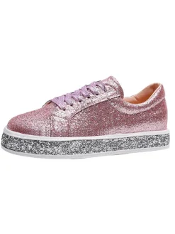 Glitter Sparkly Lace Up Flat Sneaker