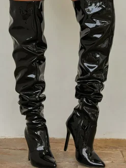 Glossy Leather Pointed Toe Stiletto Boots