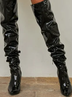 Glossy Leather Pointed Toe Stiletto Boots