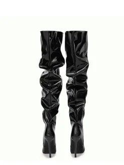 Glossy Leather Pointed Toe Stiletto Boots