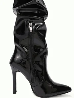 Glossy Leather Pointed Toe Stiletto Boots