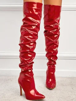 Glossy Leather Pointed Toe Stiletto Boots