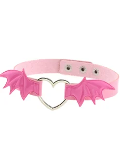 Gothic Punk Bat Wings Heart Leather Choker