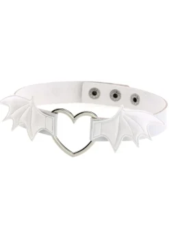 Gothic Punk Bat Wings Heart Leather Choker