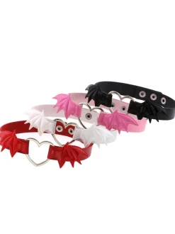 Gothic Punk Bat Wings Heart Leather Choker