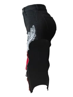 Graffiti Patchwork High Slit Denim Midi Skirt