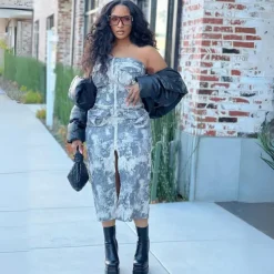 Graffiti Strapless Zipper Dress