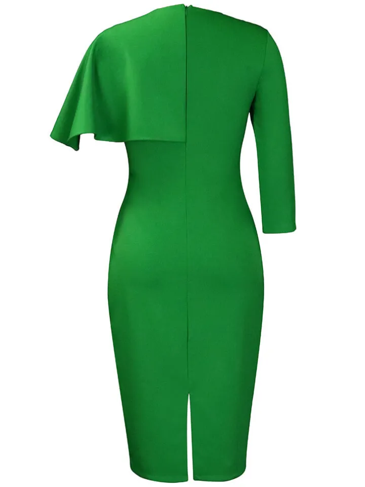 Half Sleeve Asymmetrical Bodycon Midi Dress