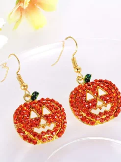 Halloween Pumpkin Pendant Rhinestone Earrings