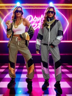 Halloween 80s Disco Glitter Jacket Pants Sets