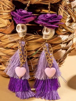 Halloween Skull Tassel Beaded Earrings