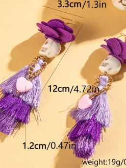 Halloween Skull Tassel Beaded Earrings