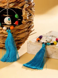 Halloween Skull Tassel Beaded Earrings