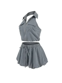 Halter Backless Crop Top Mini Skirt Set