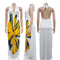 Halter Neck Backless Floral Print Maxi Dress