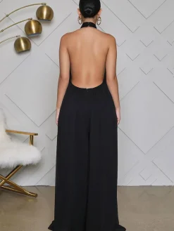 Halter Neck Sleeveless Backless Wide Leg Jumpsuit