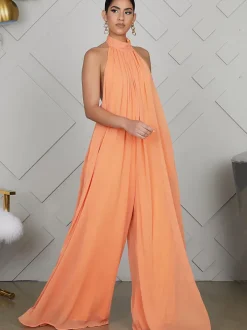 Halter Neck Sleeveless Backless Wide Leg Jumpsuit