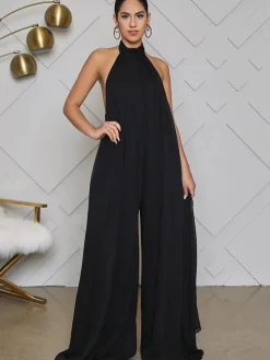 Halter Neck Sleeveless Backless Wide Leg Jumpsuit
