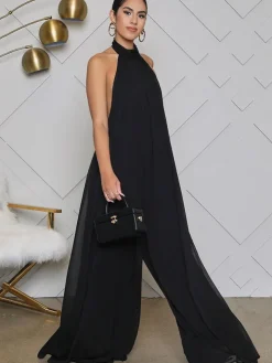 Halter Neck Sleeveless Backless Wide Leg Jumpsuit