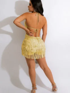 Halter Neck Sleeveless Sequin Tassel Romper