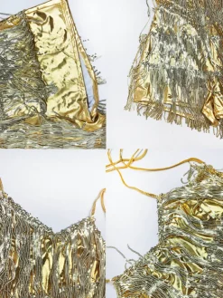 Halter Neck Sleeveless Sequin Tassel Romper