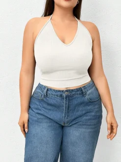 Halter Neck Solid Color Knit Tank Top