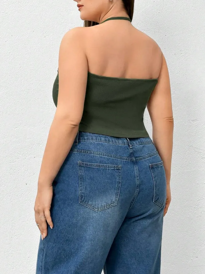 Halter Neck Solid Color Knit Tank Top