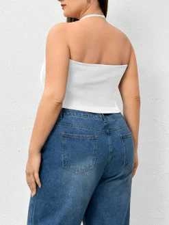 Halter Neck Solid Color Knit Tank Top