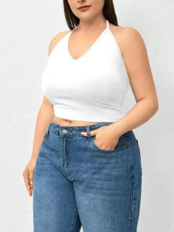 Halter Neck Solid Color Knit Tank Top