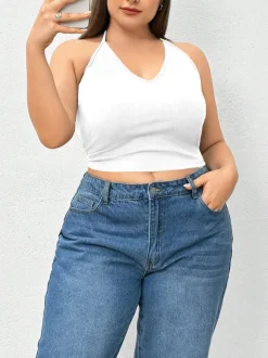 Halter Neck Solid Color Knit Tank Top