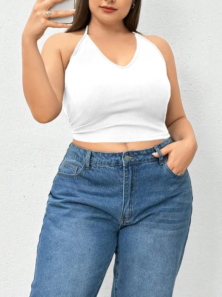 Halter Neck Solid Color Knit Tank Top