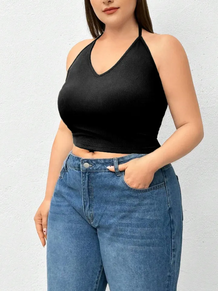 Halter Neck Solid Color Knit Tank Top