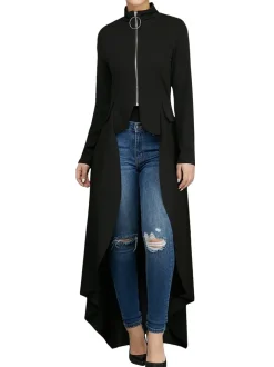 High Low Irregular Zipper Front Tunic Top