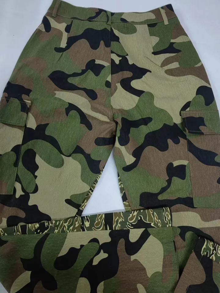 High Waist Camouflage Print Cargo Pants
