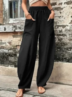 High Waisted Straight Leg Pants with Pockets
