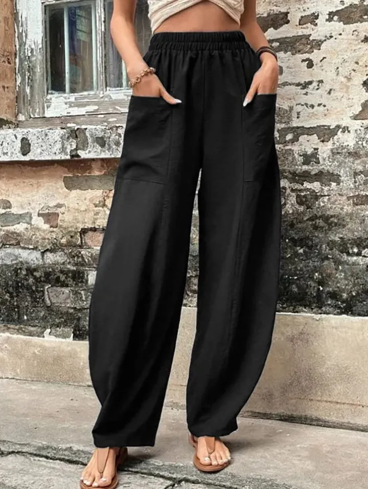 High Waisted Straight Leg Pants with Pockets
