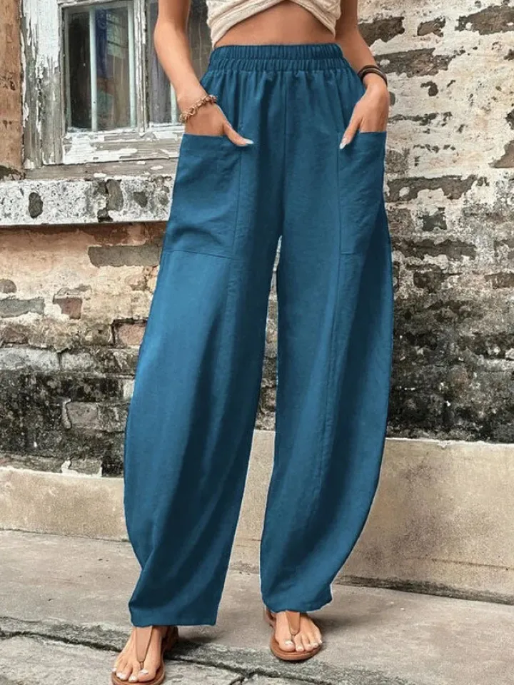 High Waisted Straight Leg Pants with Pockets