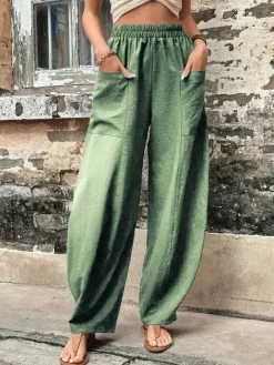 High Waisted Straight Leg Pants with Pockets