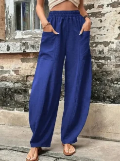 High Waisted Straight Leg Pants with Pockets