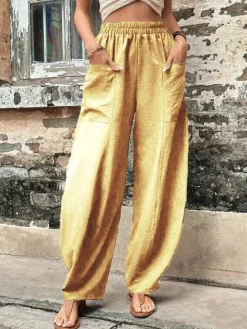 High Waisted Straight Leg Pants with Pockets