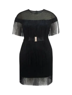 High-Waisted Fringe Tassel Belted Dress