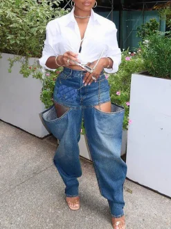 Hole Distressed Elastic Denim Jeans