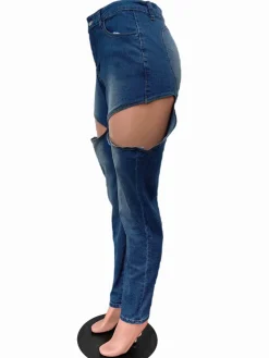 Hole Distressed Elastic Denim Jeans