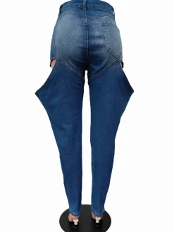 Hole Distressed Elastic Denim Jeans