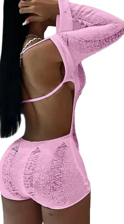 Hollow Out Backless Off Shoulder Bodycon Short Jumpsuit