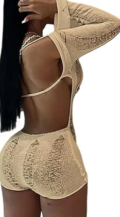 Hollow Out Backless Off Shoulder Bodycon Short Jumpsuit