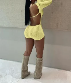 Hollow Out Backless Off Shoulder Bodycon Short Jumpsuit