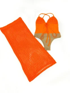 Hollow Out Backless Spaghetti Strap Knit Skirt Set